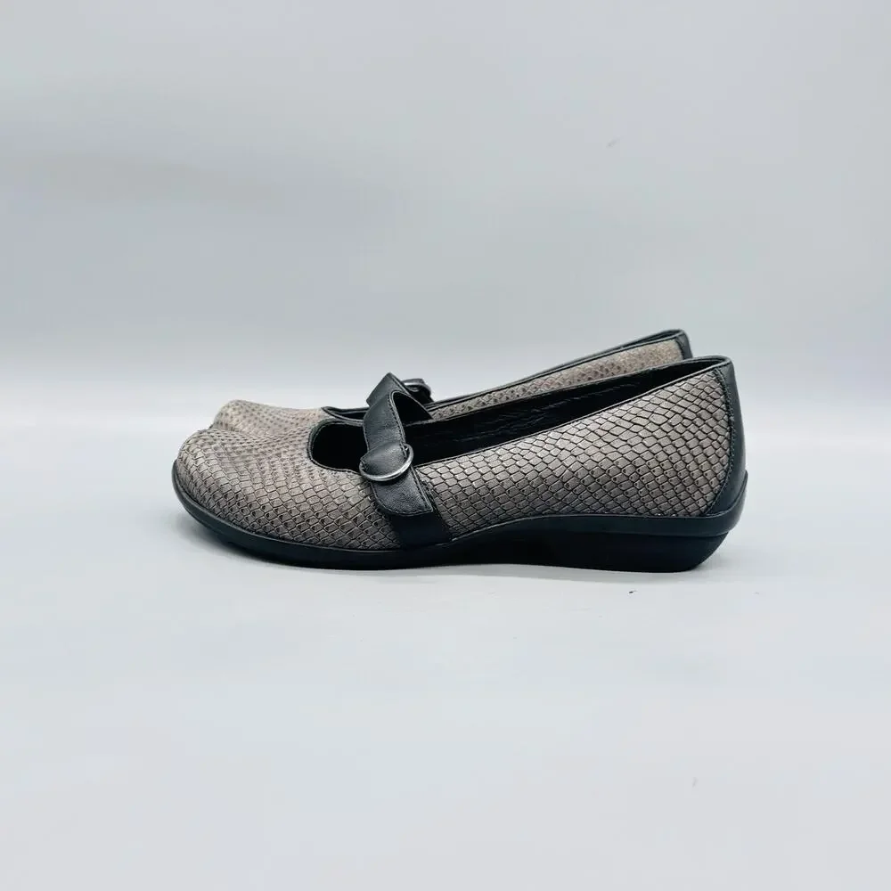 Dansko Shoes Womens 6.5 Gray Leather Mary Jane Flats Buckle Walking Comfort